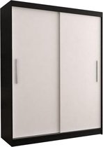 InspireMe- Zweefdeurkast Kledingkast Garderobekast met planken en kledingstang - 150x61x200 cm (BxDxH) - LARA 04 (Zwart+Wit)