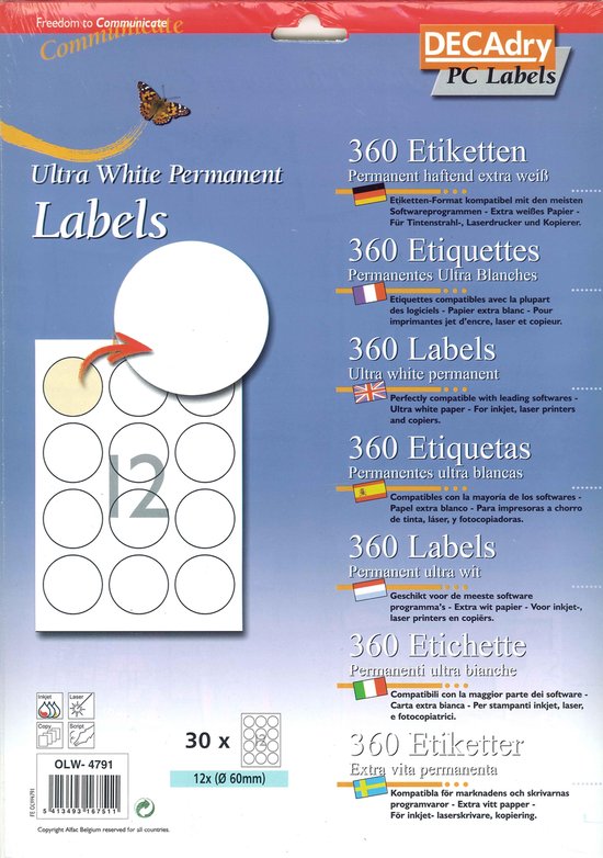 Decadry Etiketten / Labels rond 60mm