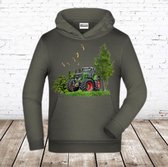 Grijze hoodie met tractor -James & Nicholson-110/116-Hoodie jongens