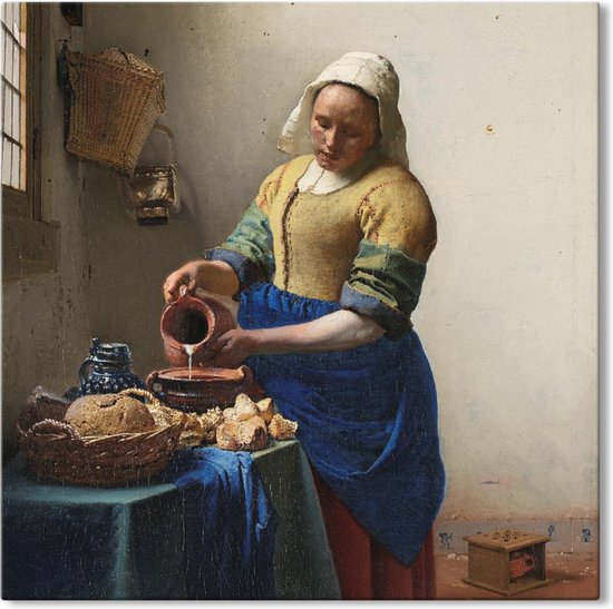 Canvas Schilderij - Melkmeisje - Johannes Vermeer - 60x60 cm