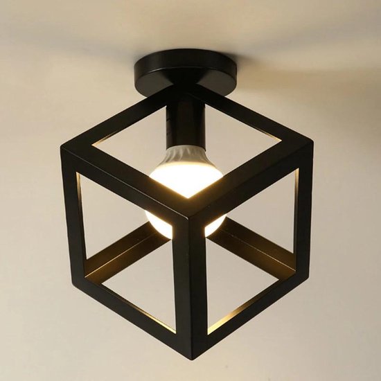 ondergeschikt rol oplichter Vintage retro plafondlamp ijzer kubus- zwart - Ø22cm | bol.com