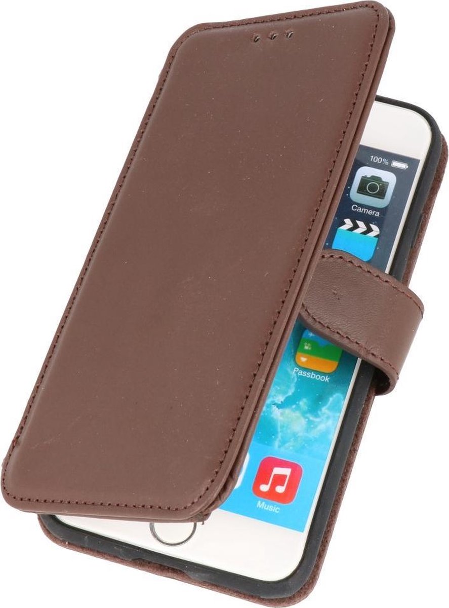 MP Case - Echt leer hoesje iPhone 7 Plus / 8 Plus bookcase wallet cover - Donkerbruin
