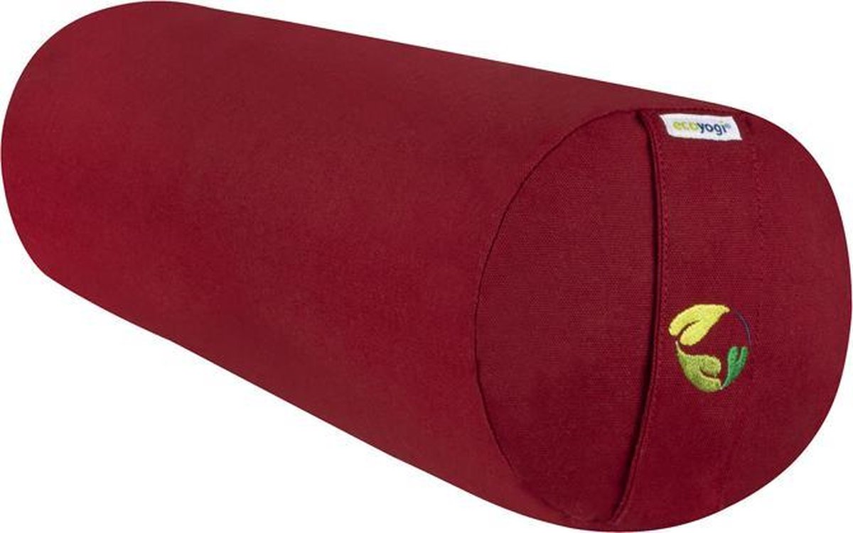 Ecoyogi Yogabolster Eco Katoen Rood - 60 x 20 cm (Lengte x Diameter) – 4 KG – Wasbare Buitenhoes – Aanpasbare Boekweit Vulling - 100% Gecertificeerd Biologisch Katoen - GOTS Gecertificeerd - Duurzame Yoga bolster – Yoga rol