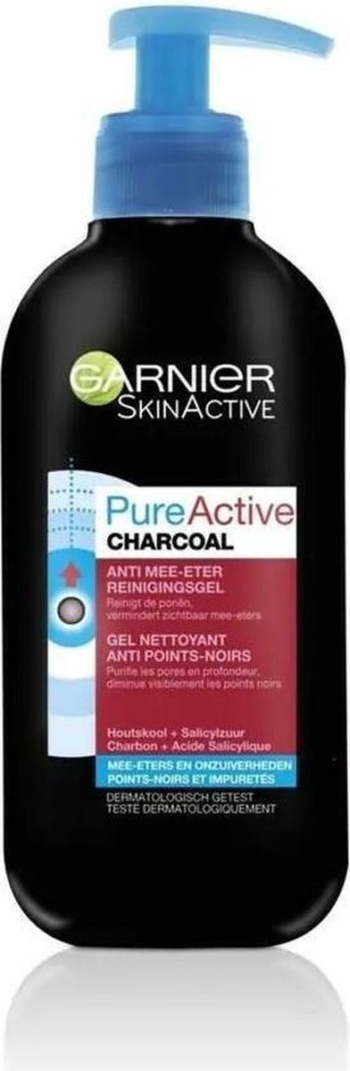 Garnier - Skin Active Anti Mee-Eter Reinigingsgel Charcoal - 2 x 200 ml - Tegen puistjes, mee-eters en overtollig talg - Voordeelverpakking