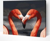 Schilderen Op Nummer Volwassenen DIY Paint By Number Compleet Hobby pakket Op Frame met Vernis - ®Arty Bee - Flamingo Duo 50x40cm