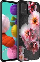 iMoshion Hoesje Geschikt voor Samsung Galaxy A51 Hoesje Siliconen - iMoshion Design hoesje - Zwart / Roze / Pink Flower