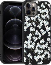 iMoshion Hoesje Geschikt voor iPhone 12 Pro / 12 Hoesje Siliconen - iMoshion Design hoesje - Wit / Zwart / White Flowers
