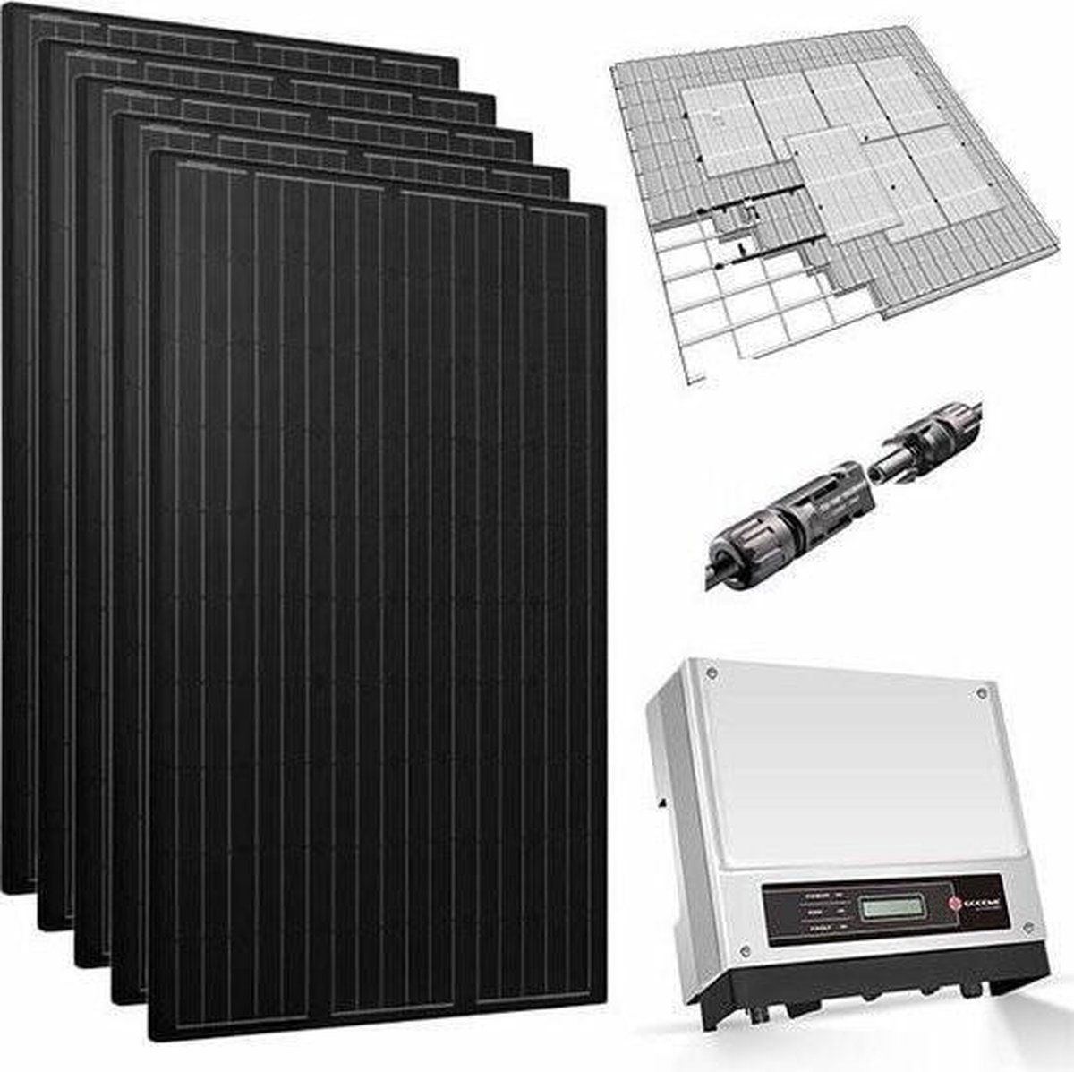 Complete set 4 zonnepanelen 360 Wp mono allblack