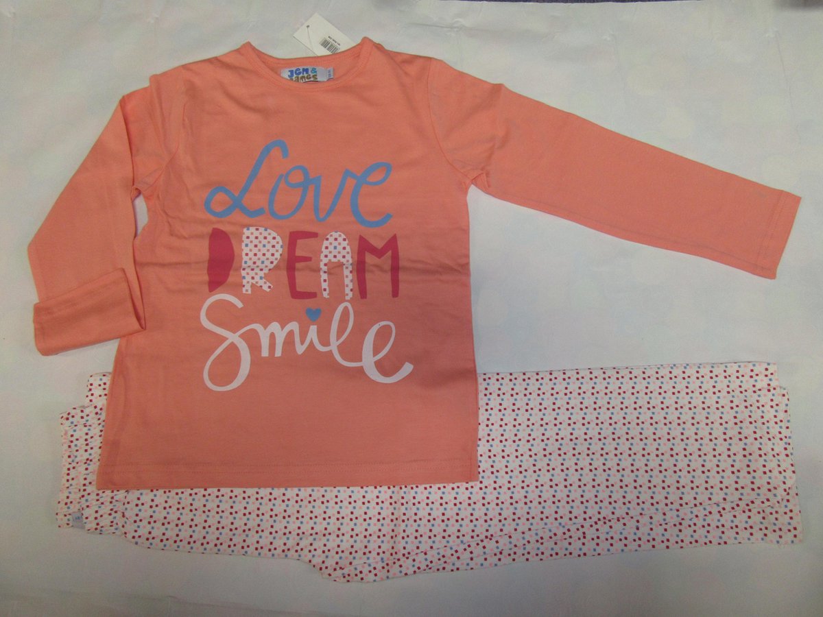 Wiplala Pyjama - Katoen - Meisje LOVE - dream smile - Orange - 8 jaar 128