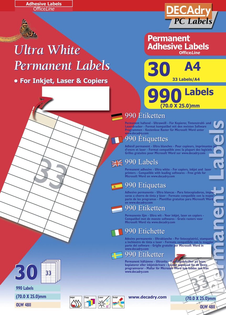 Decadry Etiketten / Labels 70 x 25 mm