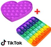ESSENTIALS73 POP IT Fidget Set: Regenboog Vierkant & Hart Paars - Rainbow - TikTok