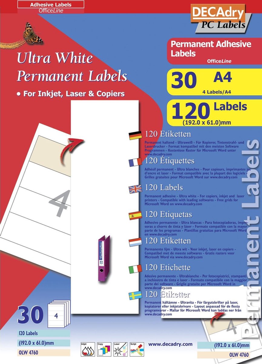 Decadry Etiketten / Labels 192 x 61mm