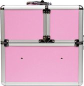 BEAUTYCASE XL ROZE MAT GLAD CUBE, incl. vak verdeling ( 45 st. ) stevige professionele aluminium make-up koffer met sloten – make up koffer - make up koffer meisjes  stylisten, sch