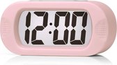 JAP AP17 digitale wekker - Stevige alarmklok - Met snooze en verlichtingsfunctie - Beschermhoes van rubber - Pastelle Roze