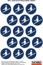 Pictogram sticker 75 stuks M012 - Hand aan de reling verplicht - 50 x 50mm - 15 stickers op 1 vel