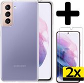 Samsung S21 Hoesje Transparant Met 2x Screenprotector - Samsung Galaxy S21 Case - Siliconen Samsung S21 Hoes Met 2x Screenprotector - Transparant