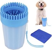 Fuzly - hondenpoot reiniger - + handdoek - hondenborstel - hondenverzorging - verzorging hond - hond wassen - Blauw