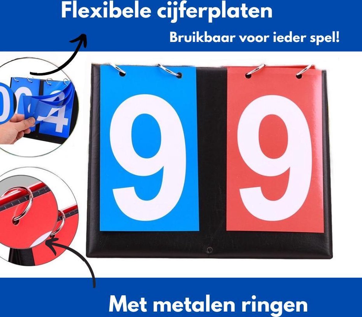 Scorebord, draagbaar flip-sportdisplaybord, 4-cijferige weergaveweergave, puntenbord, scoreboard, draagbaar scorebord voor basketbal, badminton/ volleybal, tafeltennis