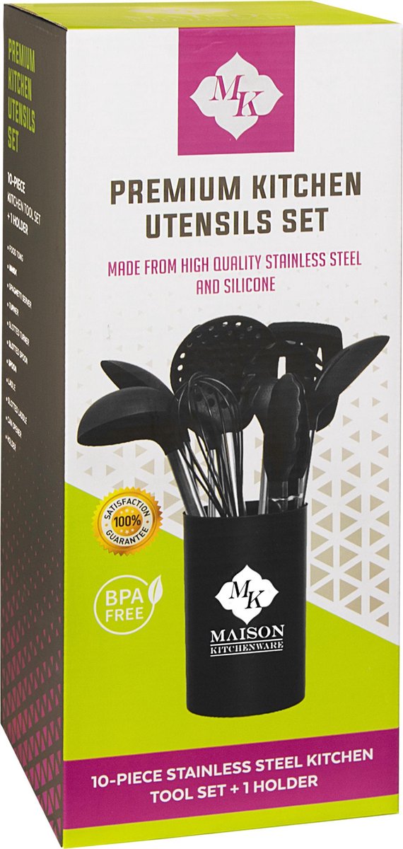 Maison Kitchenware Keukenset 10 stuks RVS/Siliconen inclusief Houder