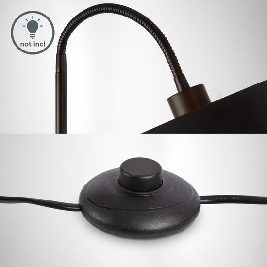 B.K.LICHT - Lampe sur pied - lampe debout noire et or - avec prise E27 - industrielle - abat-jour en tissu - h: 145 cm
