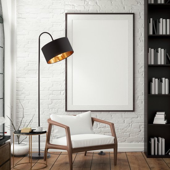 B.K.LICHT - Lampe sur pied - lampe debout noire et or - avec prise E27 - industrielle - abat-jour en tissu - h: 145 cm
