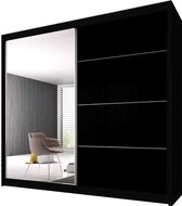InspireMe- Zweefdeurkast Kledingkast met Spiegel Garderobekast met planken en kledingstang - 233x61x218 cm (BxDxH) - BEN 31 (Zwart)