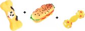 Hondenspeelgoed rubber halter - burger - bot met geluid - Oranje/Geel - 12 x 4.5 x 4.5 cm