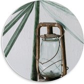 Forex Wandcirkel - Bruine Lantaarn met Groene Plant - 30x30cm Foto op Wandcirkel (met ophangsysteem)