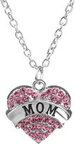 Ketting met strass hart Mom - Moeder ketting -  Roze hartje voor Mama - kerstcadeau - geschenk sinterklaas moeder