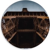 Dibond Wandcirkel - Onderkant van de Eiffeltoren in Parijs  - 80x80cm Foto op Aluminium Wandcirkel (met ophangsysteem)