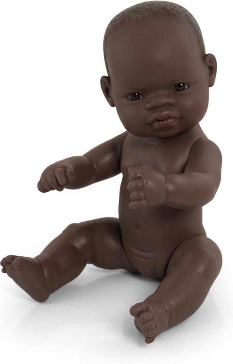 ML Poppen: BABYPOP AFRIKAANS MEISJE 32cm, met vanillegeur, waterdicht, anatomisch correct, in vinyl. Made in Spain, 10m+