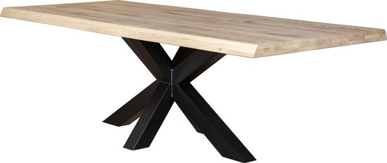 Durango massief eiken houten Eet/vergadertafel met opgedikte randen. spinpoot zwart. Afmeting: 240x100cm