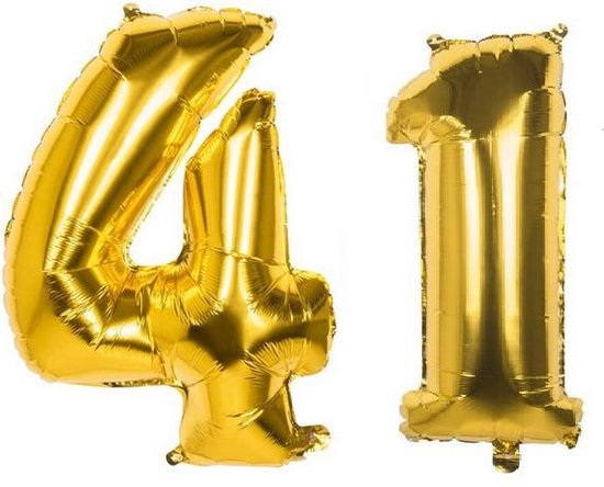 41 Jaar Folie Ballonnen Goud - Happy Birthday - Foil Balloon - Versiering - Verjaardag - Man / Vrouw - Feest - Inclusief Opblaas Stokje & Clip - XXL - 115 cm