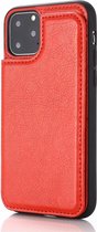 Leren hardcase met kaarthouder en standaard iPhone 12 / iPhone 12 Pro - rood