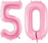 Folie ballon cijfer 50 jaar – 80 cm hoog – Roze - met gratis rietje – Feestversiering – Verjaardag – Abraham Sarah - Bruiloft