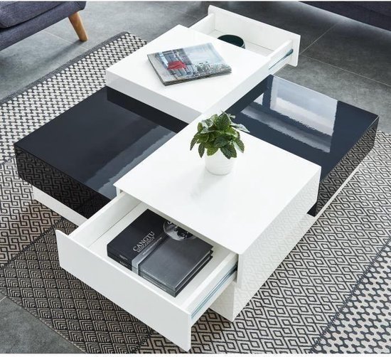 grip Spanning Begroeten MIAMI Vierkante salontafel in eigentijdse stijl in glanzend zwart-witte lak  - L 91 x B... | bol.com