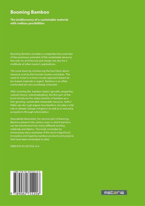 Boek "Booming Bamboo" over bamboe, met ISBN en barcode.