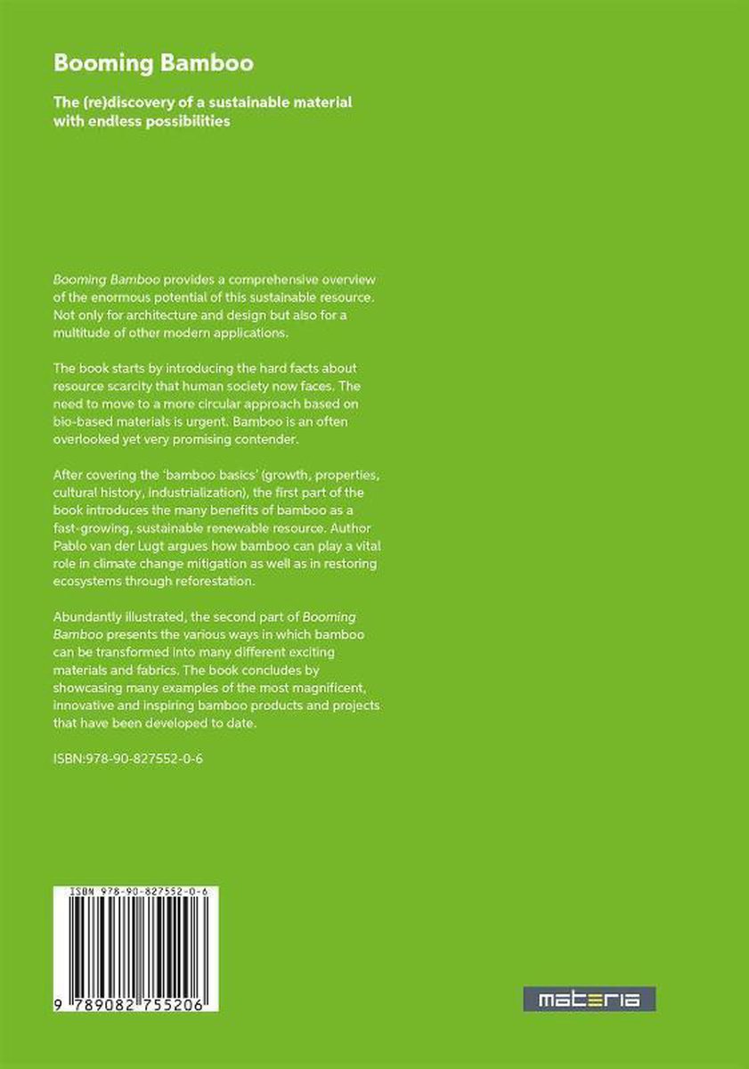 Boek "Booming Bamboo" over bamboe, met ISBN en barcode.