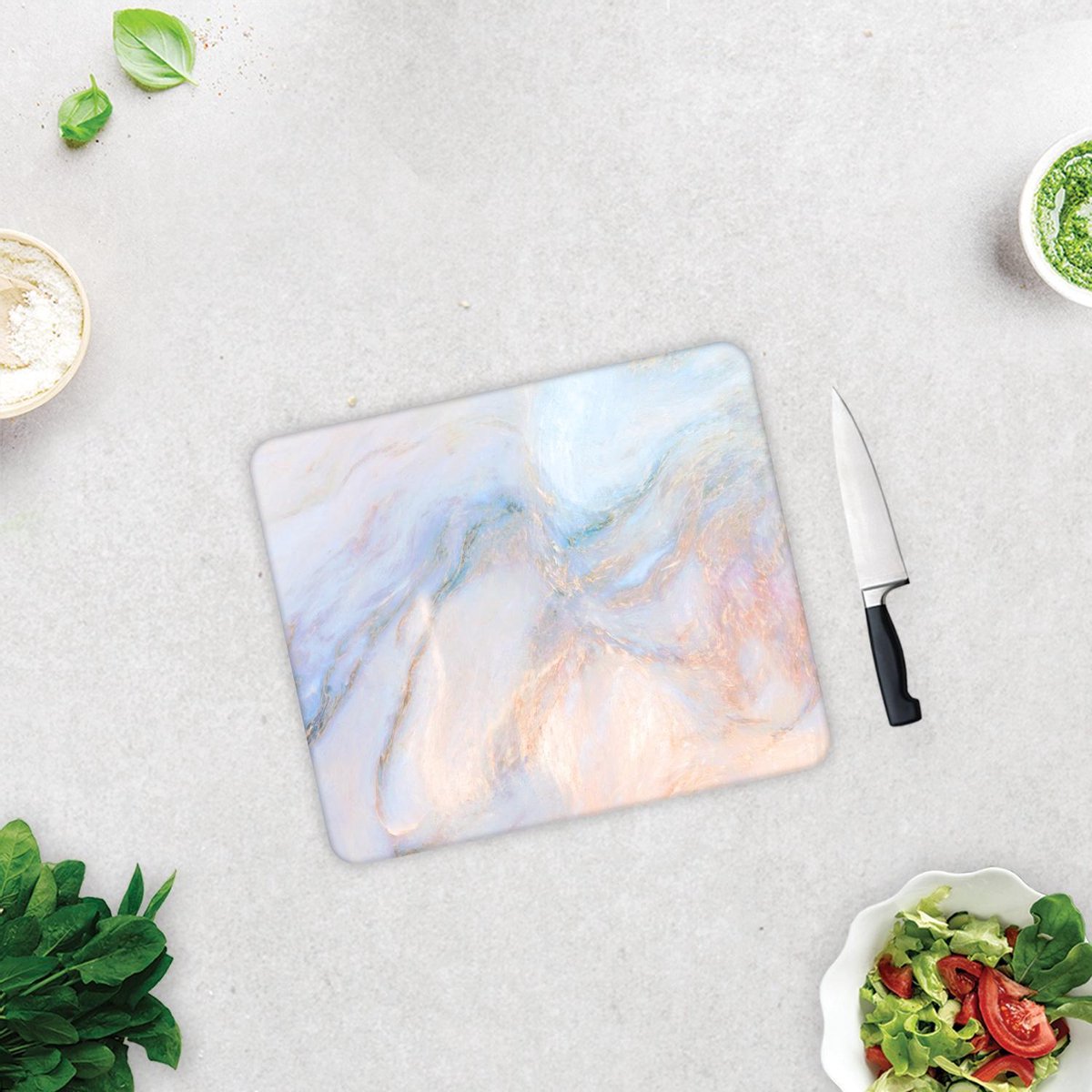 Supreme Marmerlook Tempered Glas Snijplank 29cm × 34cm - Glassnijplank