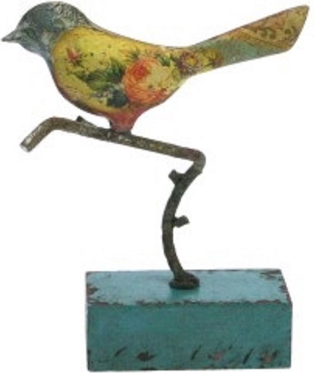 Vogeltje staand metaal op voetje 12x4x17cm