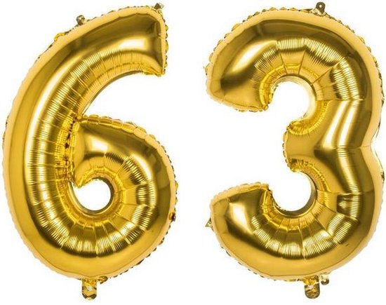 63 Jaar Folie Ballonnen Goud - Happy Birthday - Foil Balloon - Versiering - Verjaardag - Man / Vrouw - Feest - Inclusief Opblaas Stokje & Clip - XL - 115 cm