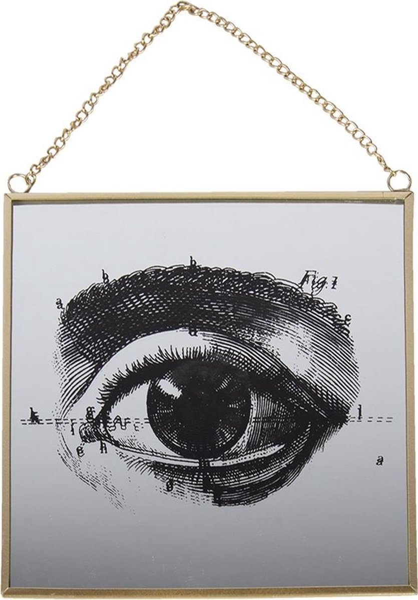 Clayre & Eef Hanger 20x20 cm Zwart Goudkleurig Metaal Glas Vierkant Woondecoratie Decoratie hanger