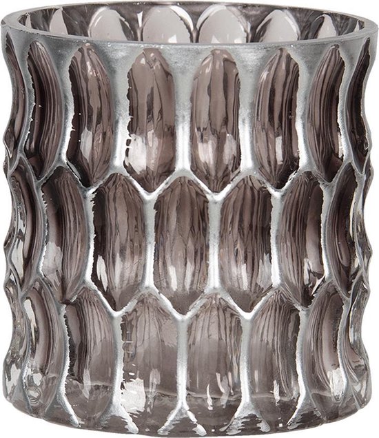 Clayre & Eef Theelichthouder Ø 10x10 cm Zilverkleurig Glas Rond Waxinelichthouder