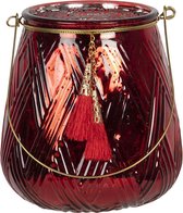 Clayre & Eef Glazen Theelichthouder Ø 13*14 cm Rood Glas Rond Waxinelichthouder Windlichthouder