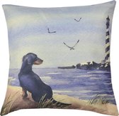 Clayre & Eef Kussenhoes 43*43 cm Blauw, Beige Polyester Vierkant Hond Sierkussenhoes Kussen hoes