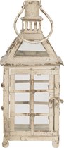 Clayre & Eef Lantaarn 13*13*30 cm Wit Ijzer Rechthoek Kaarsenhouder Sfeerverlichting