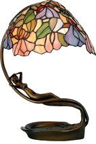 LumiLamp Tiffany Tafellamp 28*20*40 cm E14/max 1*40W Paars, Roze Glas in lood Vrouw Tiffany Bureaulamp Tiffany Lampen