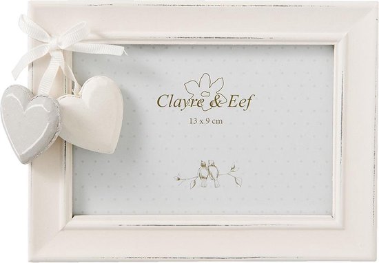 Clayre & Eef Cadre photo Coeur 13x9 cm Blanc Bois Rectangle Cadre de photo