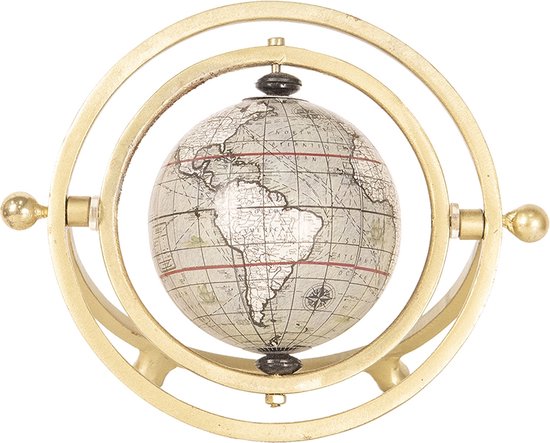 Clayre & Eef Wereldbol Decoratie 64197 21*10*15 cm Bruin Hout / ijzer Rond wereld Globe Aardbol
