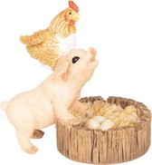 Clayre & Eef Beeld  Varken 8*5*8 cm Bruin Beige Kunststof Woonaccessoires beeld decoratie  Decoratieve Accessoires